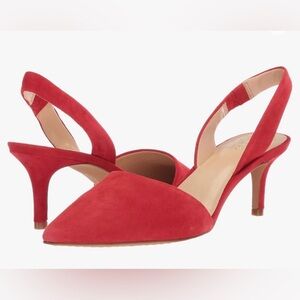 Vince Camuto Kolissa Suede Slingback Kitten Heel Pointed Toe Red, women size 9M